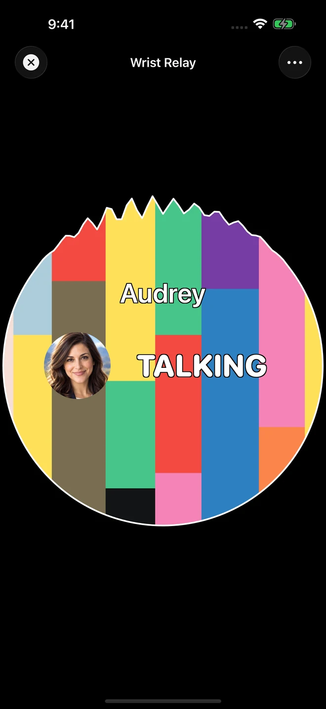 The iPhone conversation screen with Audrey’s portrait and Speech Edge.