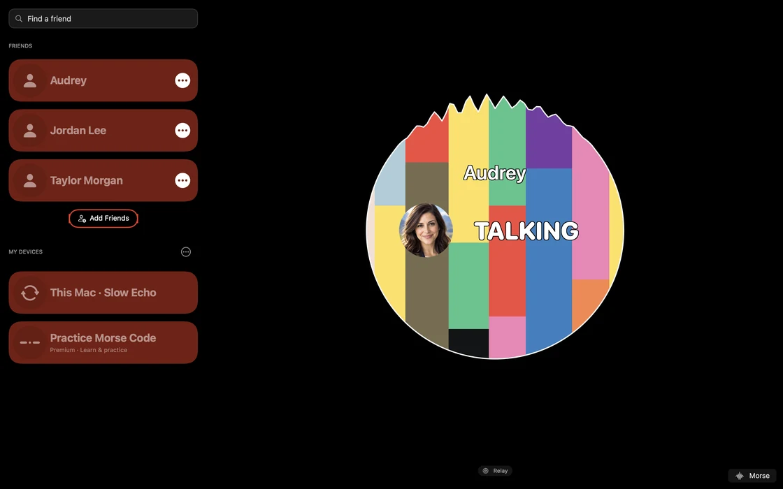 The Mac app with its friend sidebar and rainbow talk circle.